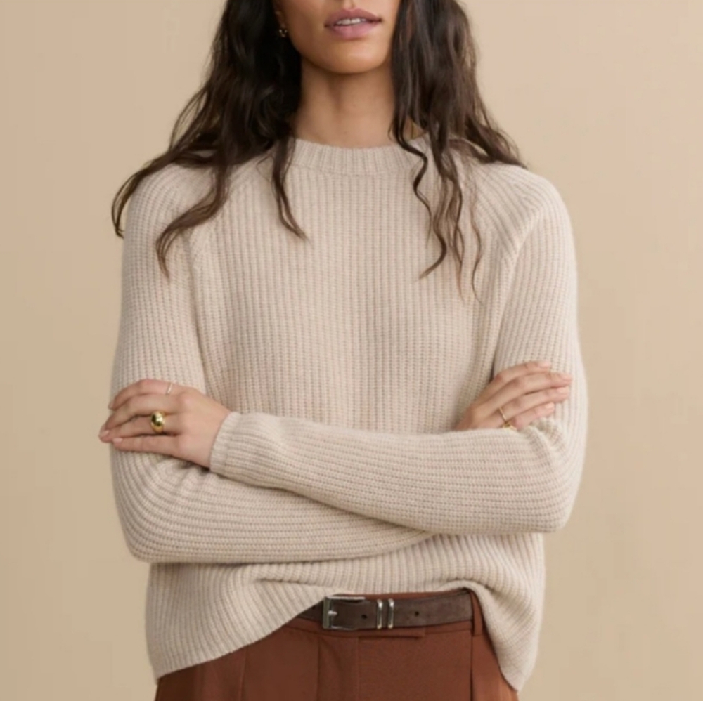 Jenni Kayne Cashmere Fisherman Sweater In Oatmeal M - Picture 16 of 16